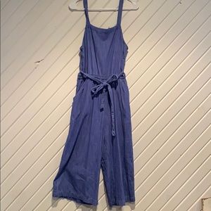 Faux denim jumpsuit with matching belt